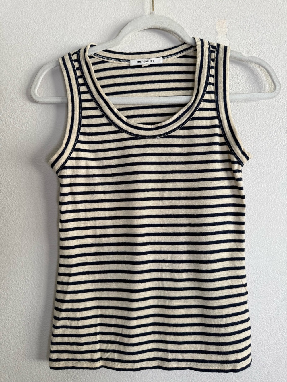 Emerson Fry organic cotton-hemp tank top in black cream stripe Sz XS